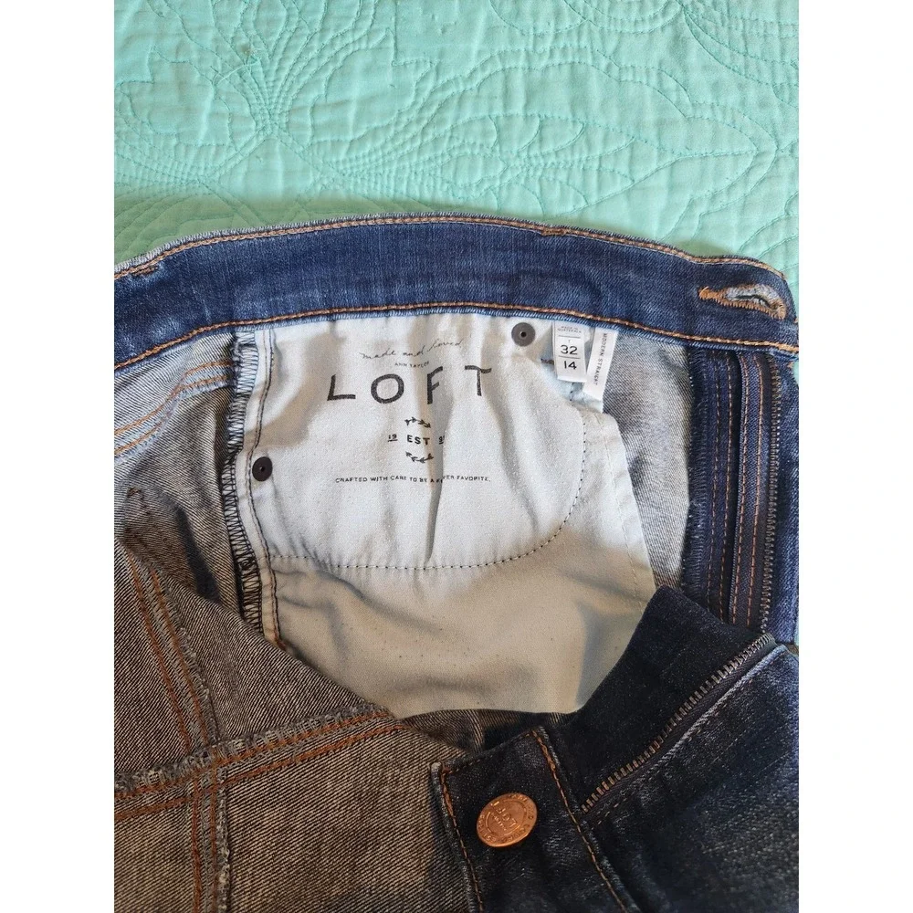 Loft‎ Modern Straight Leg Jeans Dark Wash Blue Denim Size 14 32T LTWF1625